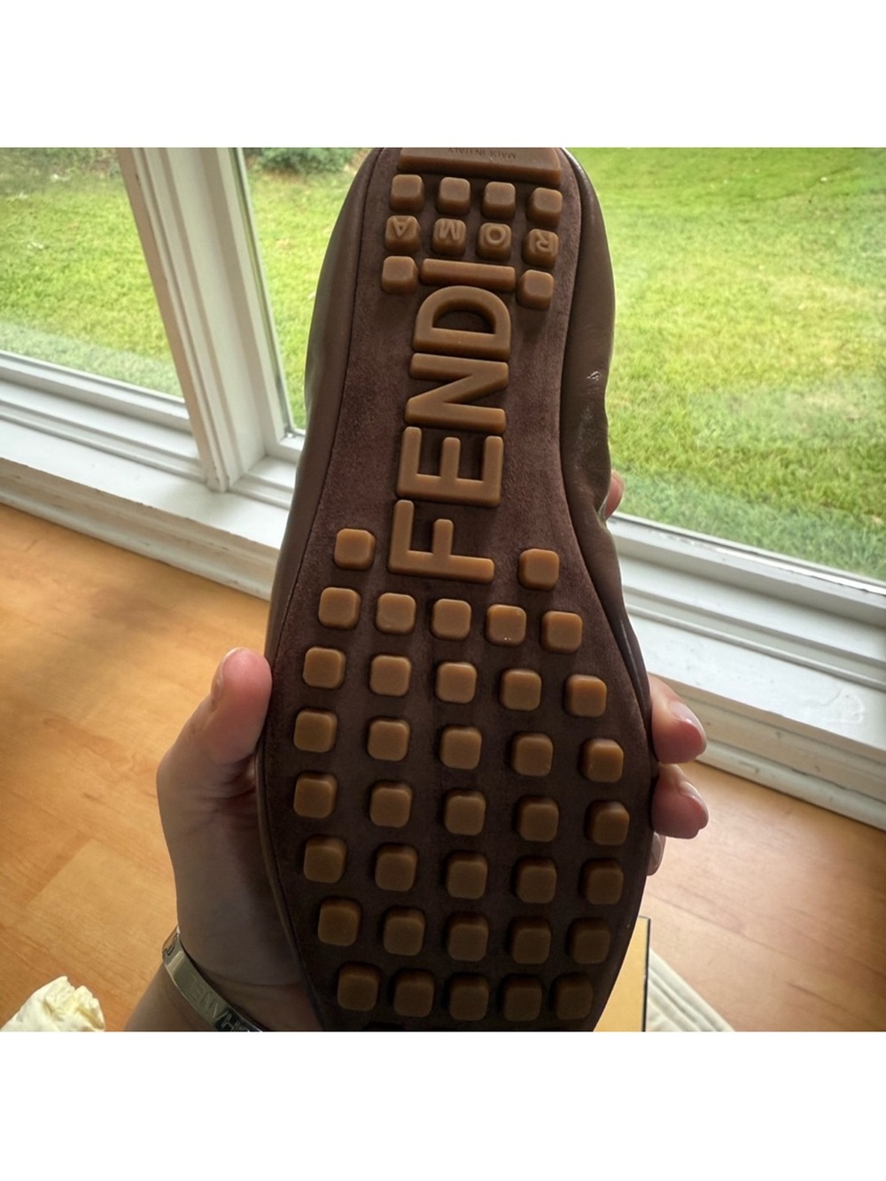Fendi Brown Leather Ballet Flat with Gold Anklet - Picture 2 of 6